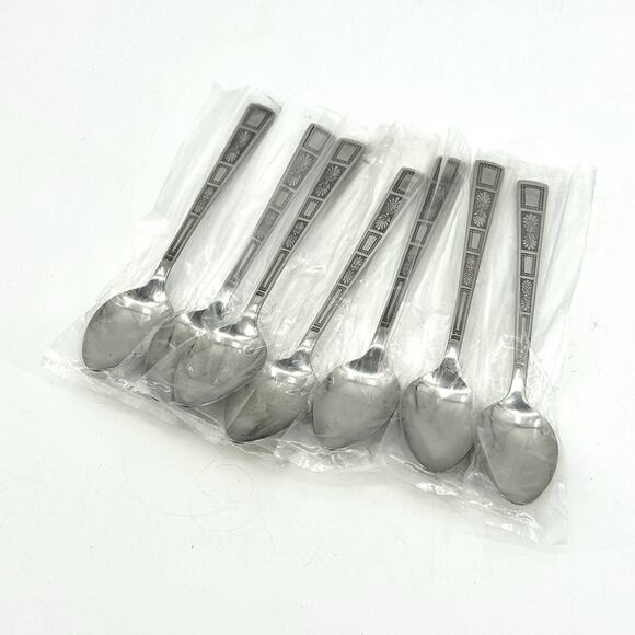 Lifetime Stainless Flatware SILVER LEAVES Japan/Korea NOS 7 Teaspoons MCM - Picture 9 of 9